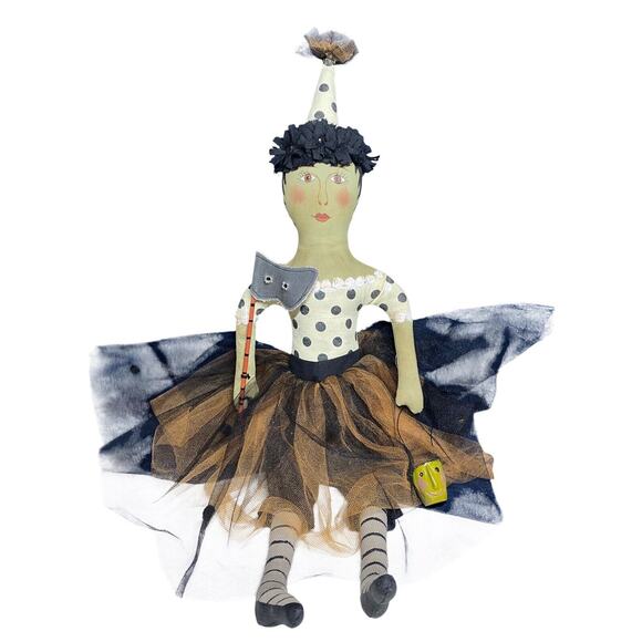 Sharon Andrews Primitive 22" Halloween Rare Green Face Arms Pumpkin Shelf Figure - Picture 1 of 10